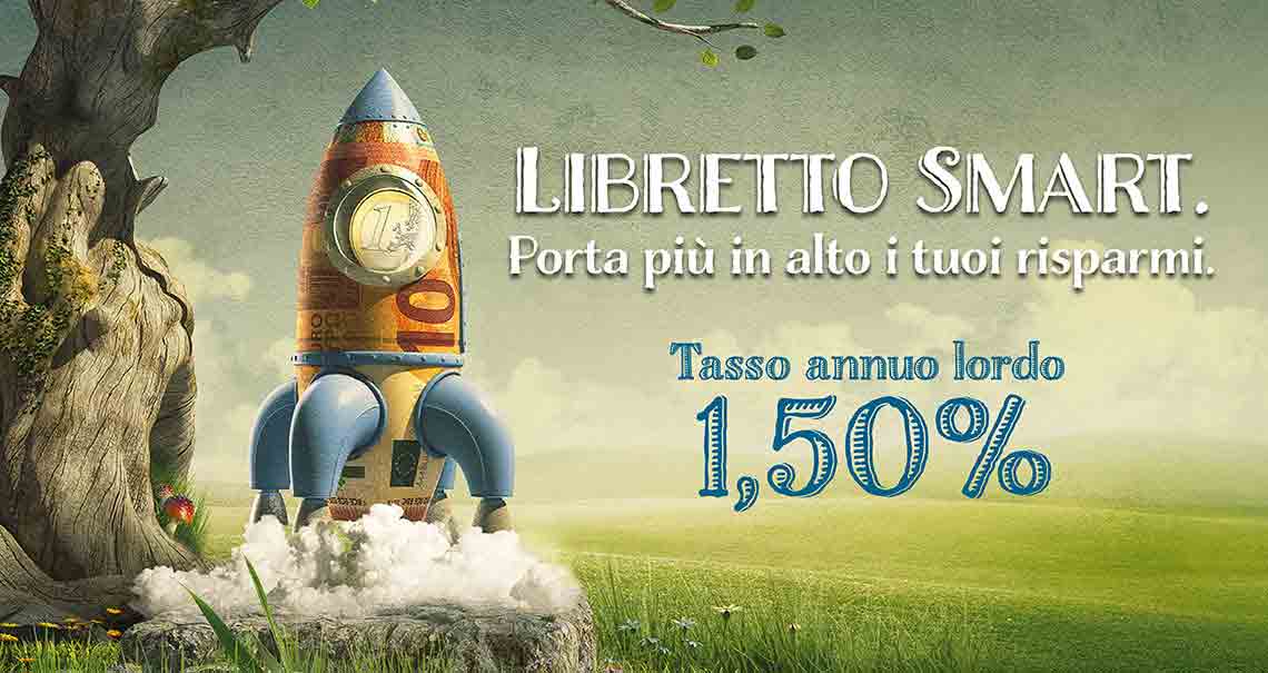 Pubblicità del Libretto Smart di Poste Italiane con rendimento 1.50 percento lordo